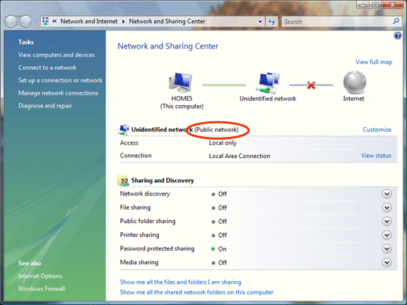 Figure 4: An example of the Network and Sharing Center window