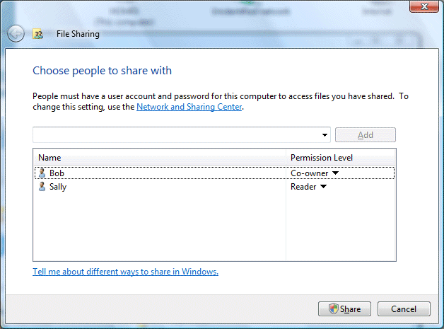 Figure 5: An example of the File Sharing window