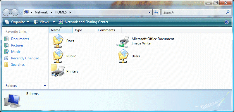 Figure 9: An example of the list of shared folders and printers
