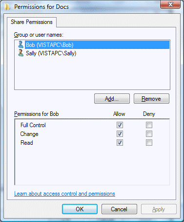 Figure 8: An example of the Permissions dialog box