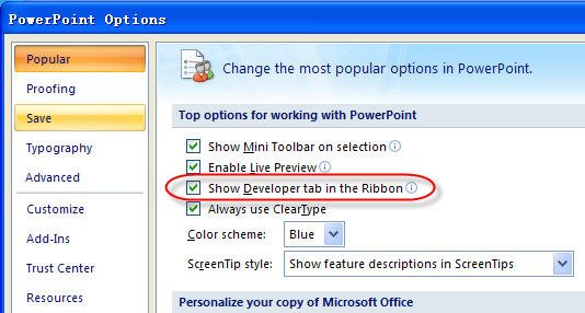 Show Developer tab in the Ribbon