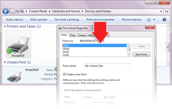 Create Custom Paper Size in Windows 7